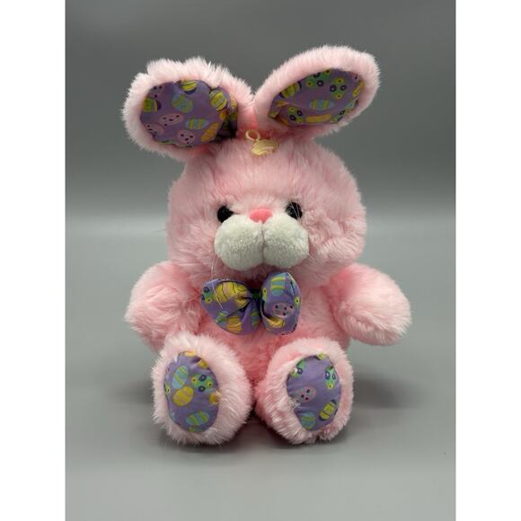 Vintage Cuddle Wit Plush Pink Bunny Rabbit Jelly Bean Print Bow Tie 12” - Picture 1 of 6